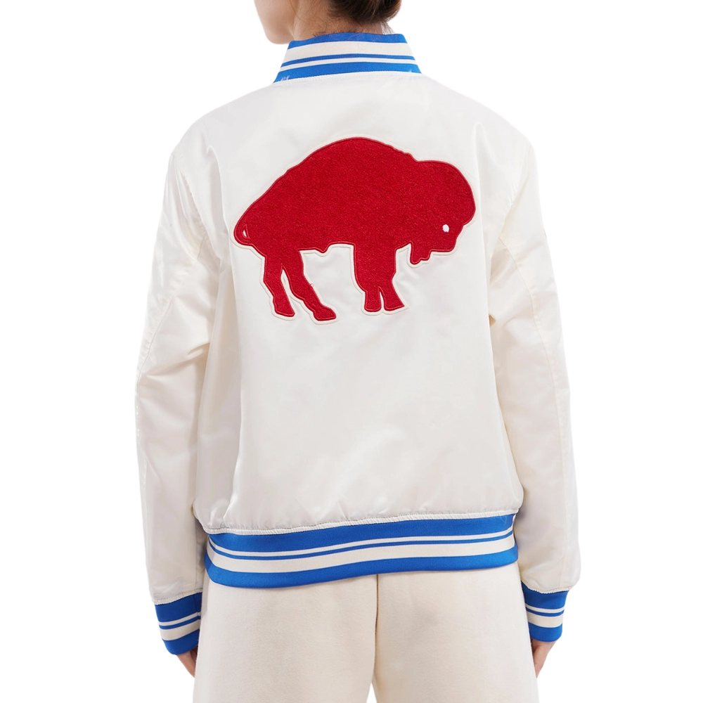 Buffalo Bills Retro Classic Women's Full-Snap Cream Satin Varsity Jacket - Image 2