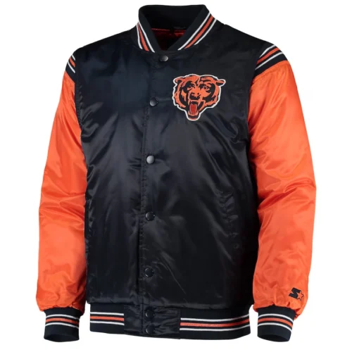 Chicago Bears The Enforcer Satin Navy/Orange Varsity Jacket