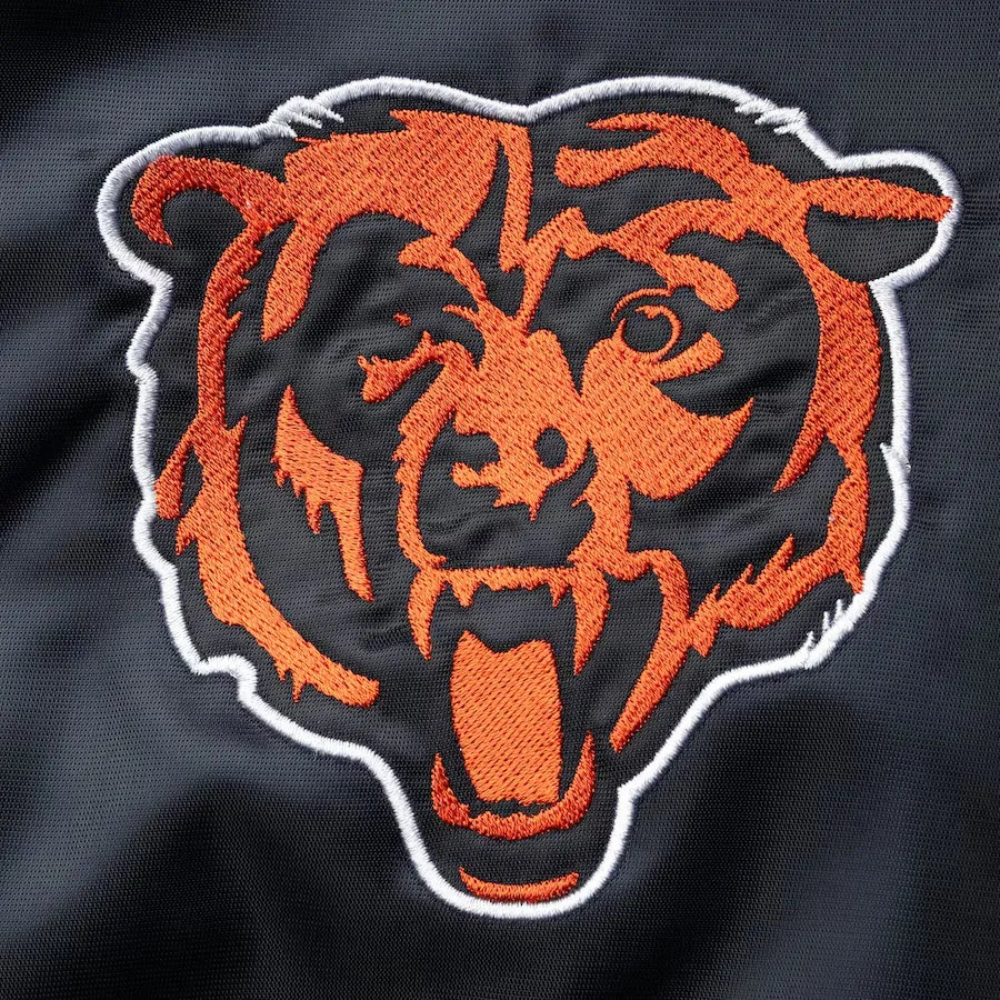 Chicago Bears The Enforcer Satin Navy/Orange Varsity Jacket - Image 3