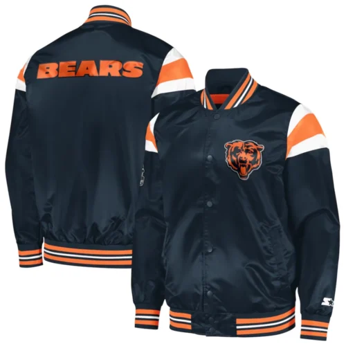 Chicago Bears Full-Snap Satin Navy Varsity Jacket - Image 3