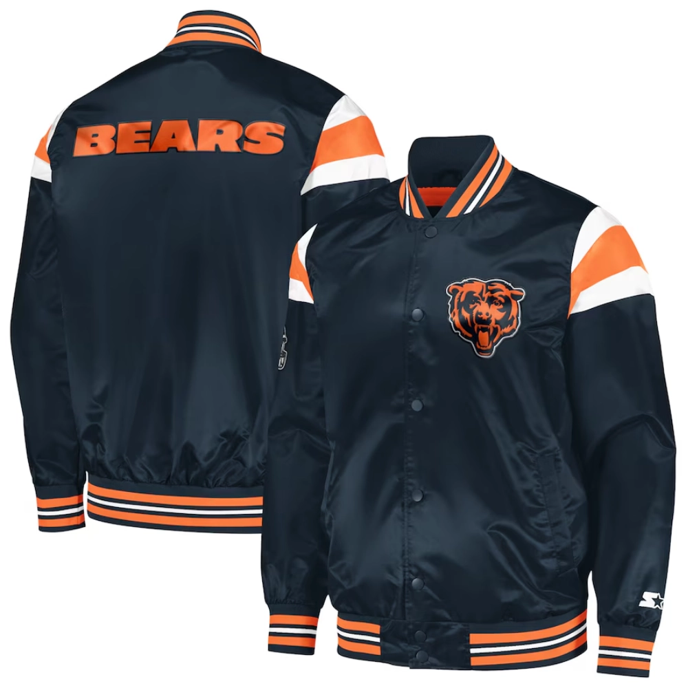 Chicago Bears Full-Snap Satin Navy Varsity Jacket - Image 3