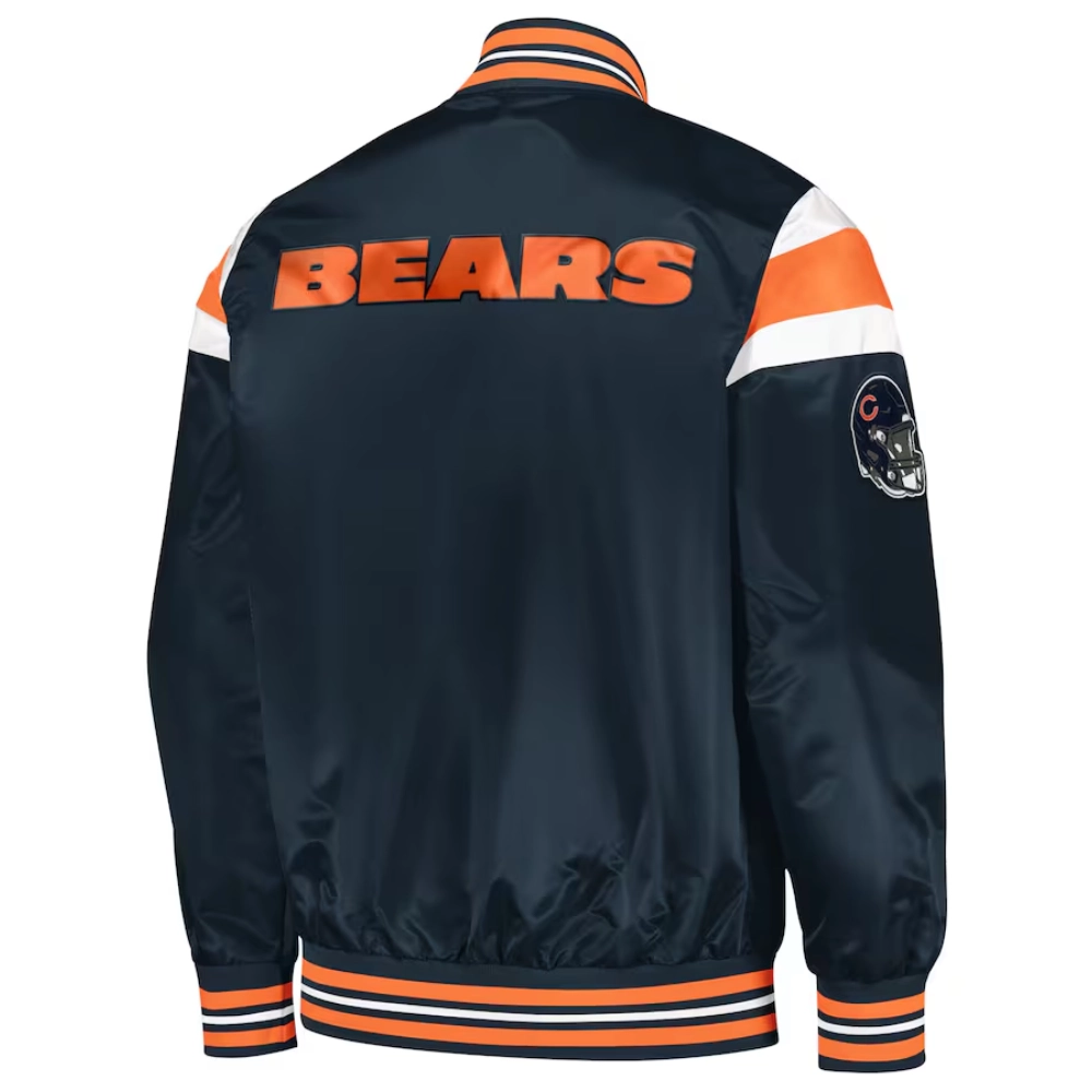 Chicago Bears Full-Snap Satin Navy Varsity Jacket - Image 2