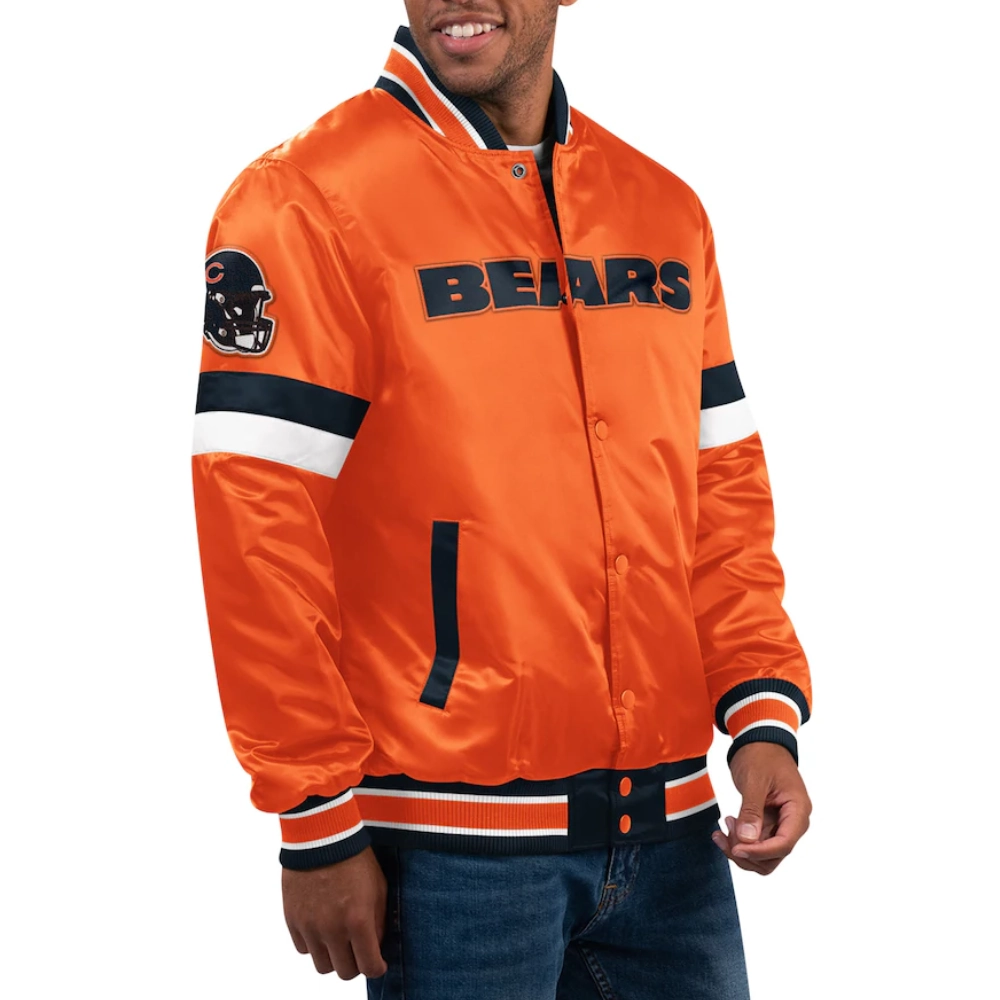 Chicago Bears Home Game Full-Snap Satin Orange Varsity Jacket
