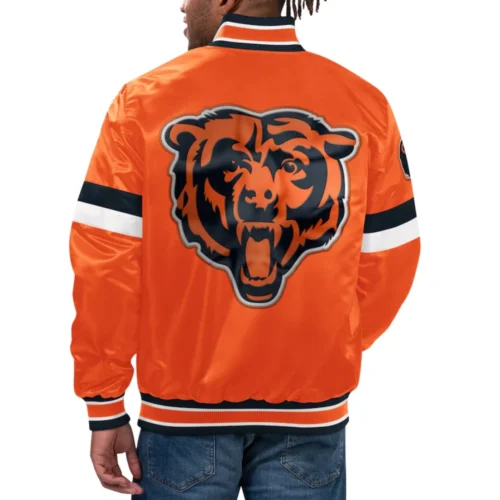 Alternative view of Chicago Bears Home Game Full-Snap Satin Orange Varsity Jacket