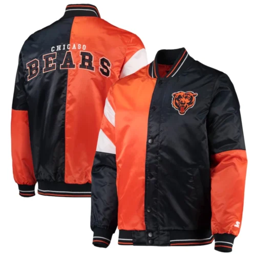 Chicago Bears Leader Satin Varsity Orange/Black Jacket - Image 4