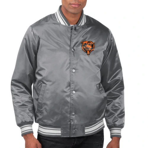 Chicago Bears Locker Room Satin Gray Varsity Jacket
