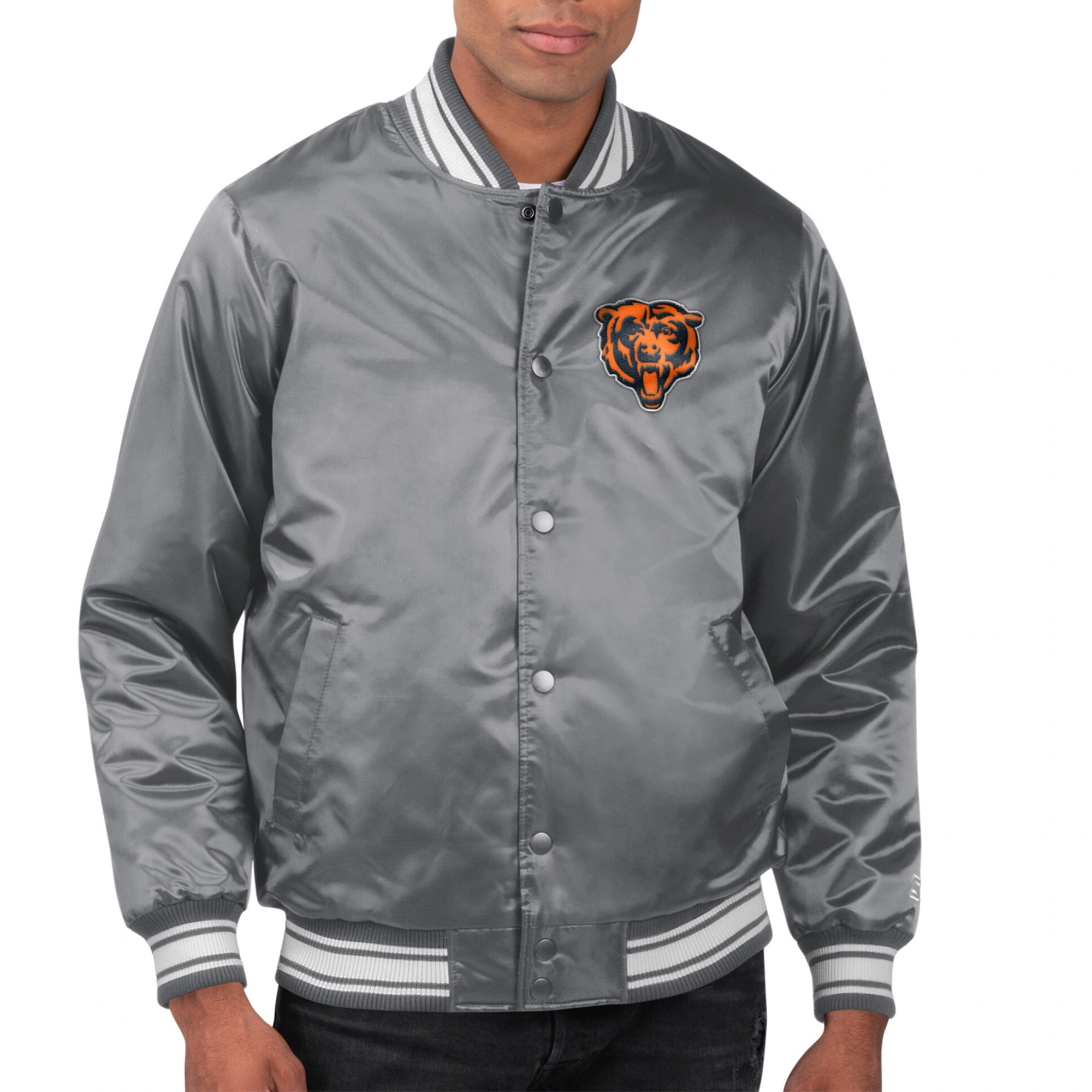 Chicago Bears Locker Room Satin Gray Varsity Jacket