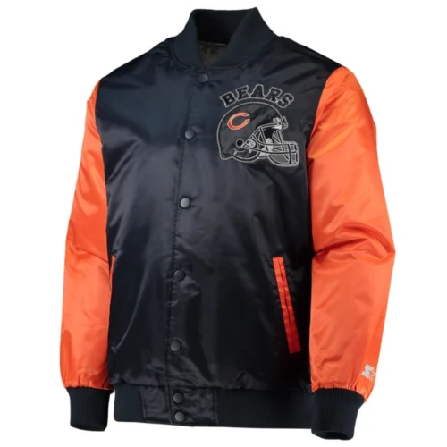 Chicago Bears Locker Room Throwback Satin Navy/Orange Varsity Jacket