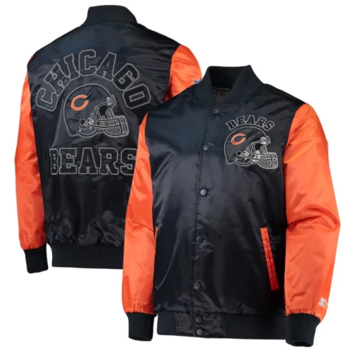 Chicago Bears Locker Room Throwback Satin Navy/Orange Varsity Jacket - Image 4