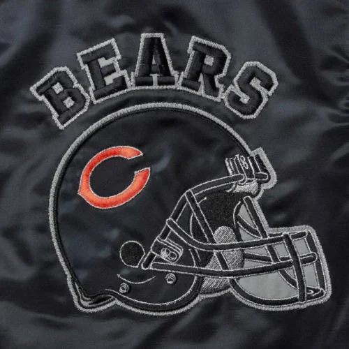 Chicago Bears Locker Room Throwback Satin Navy/Orange Varsity Jacket - Image 3