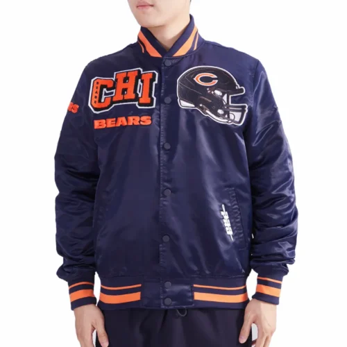 Chicago Bears Mashup Full-Snap Navy Satin Varsity Jacket