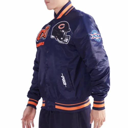Alternative view of Chicago Bears Mashup Full-Snap Navy Satin Varsity Jacket