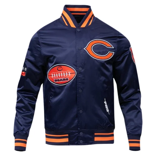 Chicago Bears Old English Full-Snap Satin Navy Varsity Jacket
