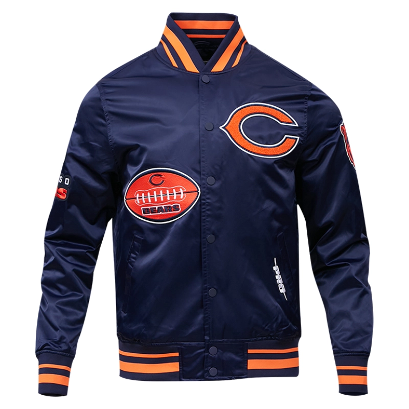 Chicago Bears Old English Full-Snap Satin Navy Varsity Jacket