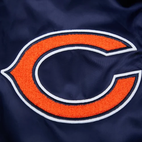 Chicago Bears Old English Full-Snap Satin Navy Varsity Jacket - Image 5
