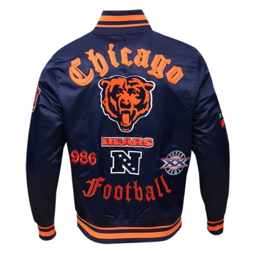 Chicago Bears Old English Full-Snap Satin Navy Varsity Jacket - Image 4
