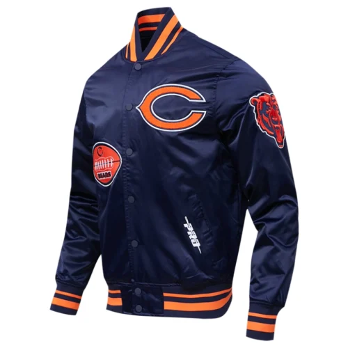 Alternative view of Chicago Bears Old English Full-Snap Satin Navy Varsity Jacket