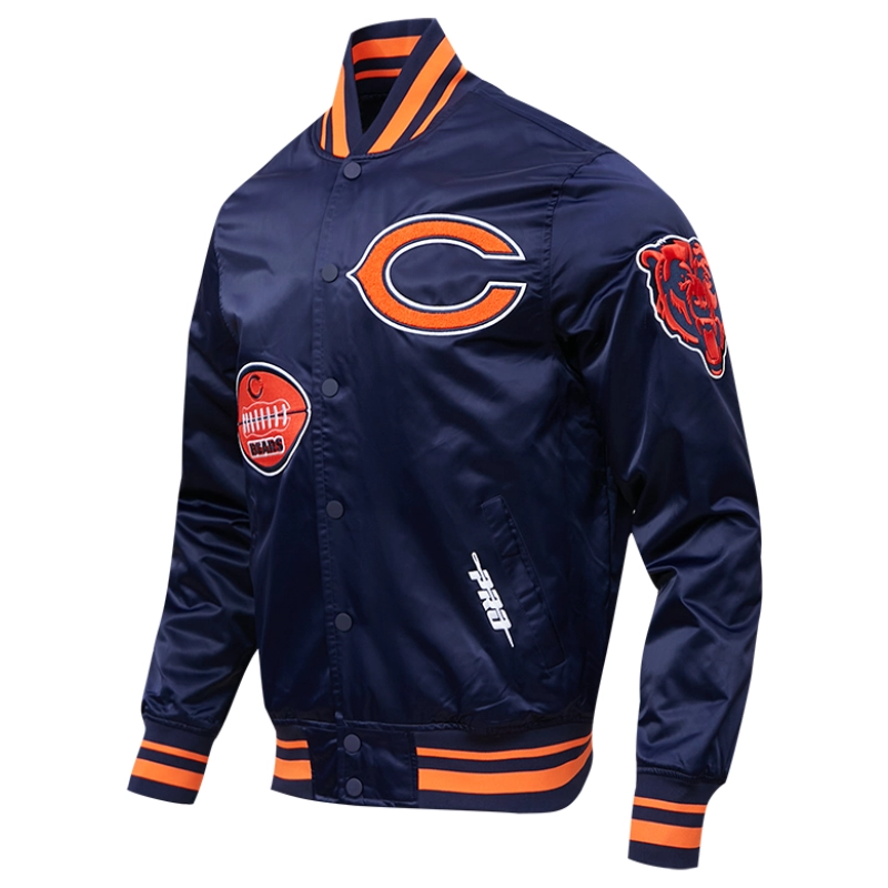 Chicago Bears Old English Full-Snap Satin Navy Varsity Jacket - Image 2