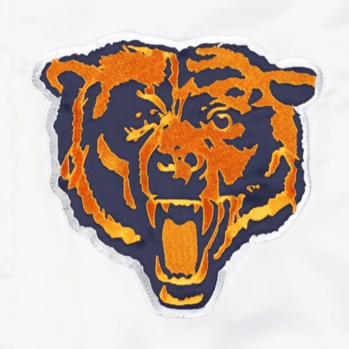 Chicago Bears Pitch Full-Snap Satin White/Black Varsity Jacket - Image 3