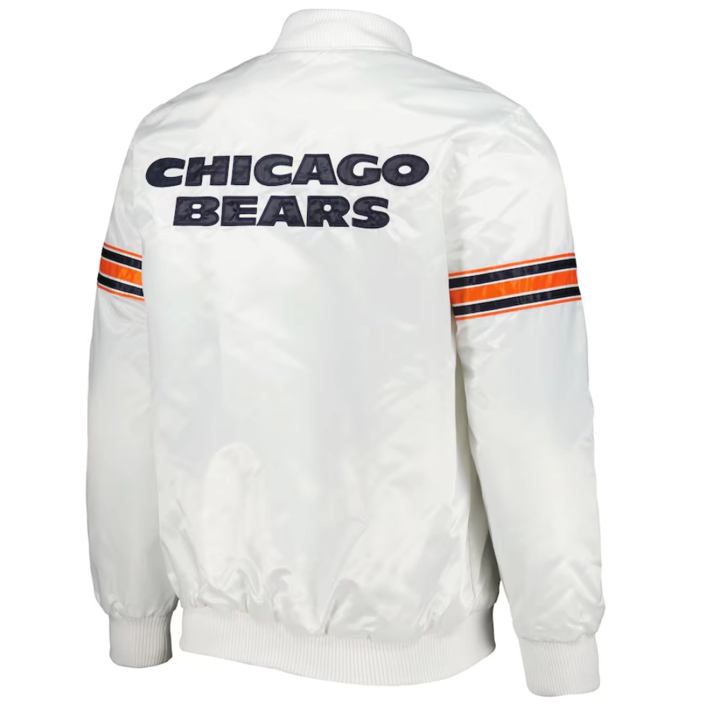 Chicago Bears Power Forward Full-Snap Satin White Varsity Jacket - Image 2