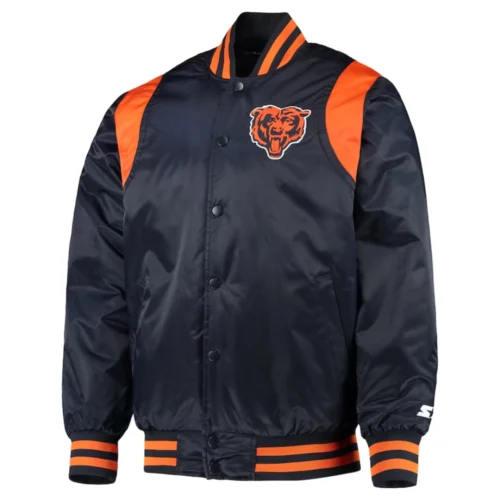 Chicago Bears Prime Time Full-Snap Satin Navy Varsity Jacket