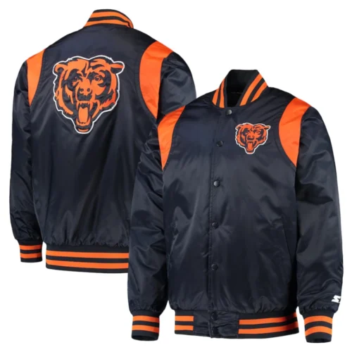 Chicago Bears Prime Time Full-Snap Satin Navy Varsity Jacket - Image 4