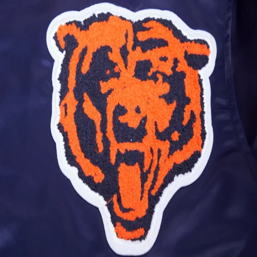 Chicago Bears Retro Classic Full-Snap Satin Navy Varsity Jacket - Image 6