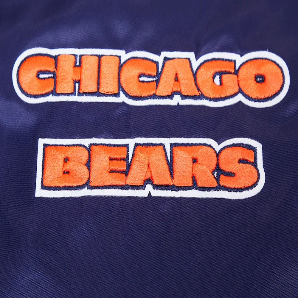 Chicago Bears Retro Classic Full-Snap Satin Navy Varsity Jacket - Image 5