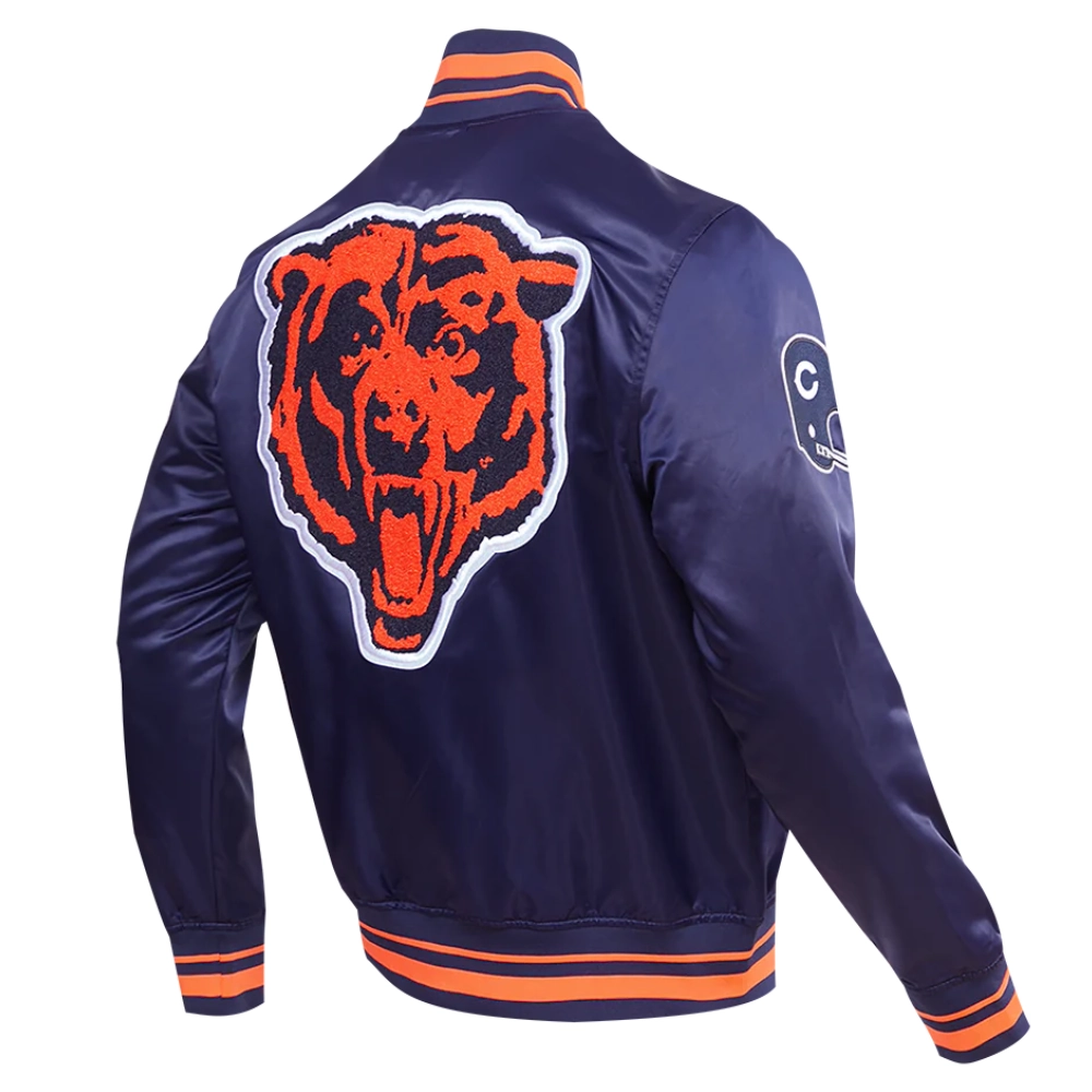 Chicago Bears Retro Classic Full-Snap Satin Navy Varsity Jacket - Image 3