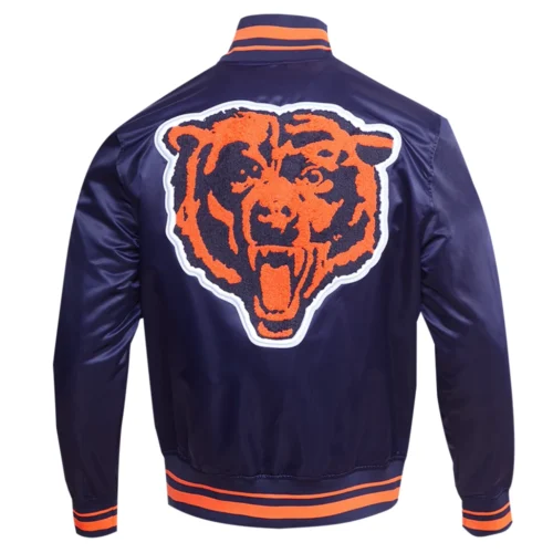 Chicago Bears Retro Classic Full-Snap Satin Navy Varsity Jacket - Image 4