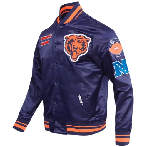 Alternative view of Chicago Bears Retro Classic Full-Snap Satin Navy Varsity Jacket
