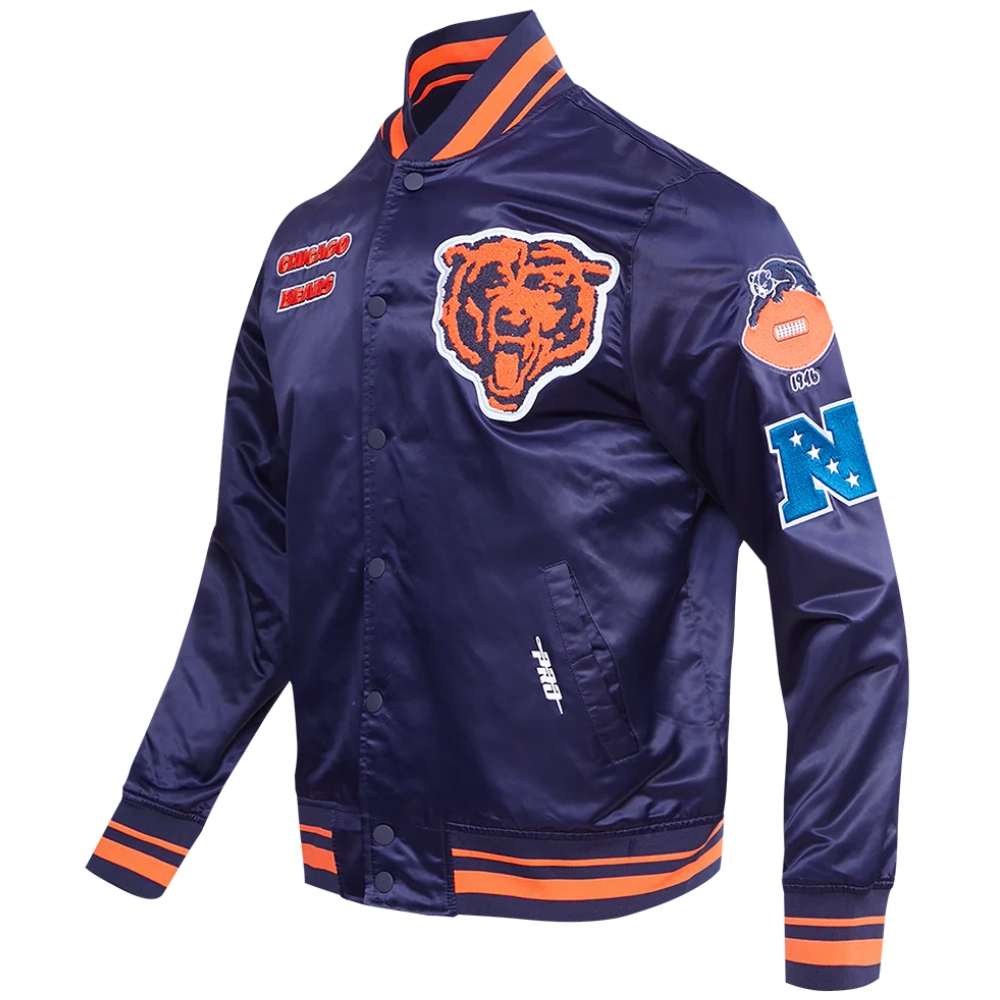 Chicago Bears Retro Classic Full-Snap Satin Navy Varsity Jacket - Image 2