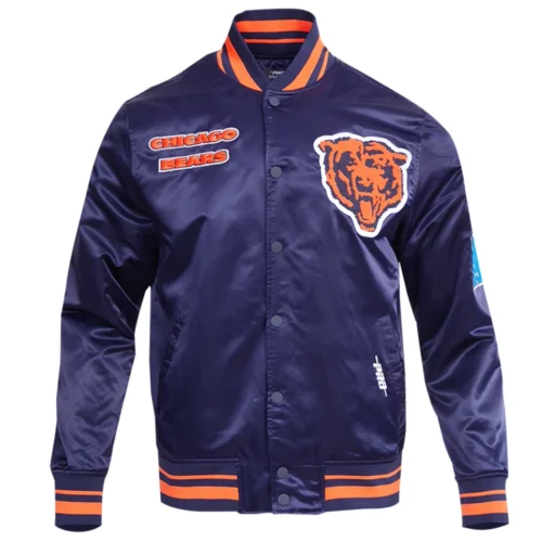 Chicago Bears Retro Classic Full-Snap Satin Navy Varsity Jacket