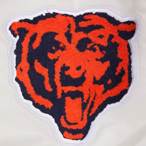 Chicago Bears Retro Classic Full-Snap Satin White Varsity Jacket - Image 6