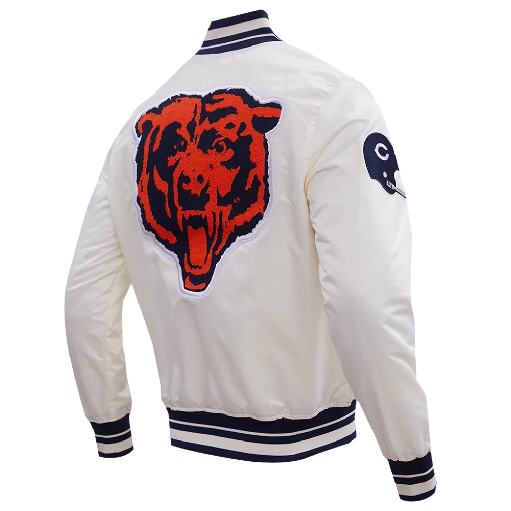 Chicago Bears Retro Classic Full-Snap Satin White Varsity Jacket - Image 3