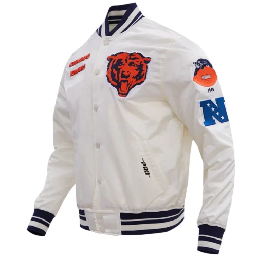 Alternative view of Chicago Bears Retro Classic Full-Snap Satin White Varsity Jacket
