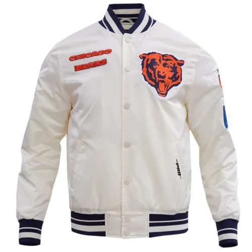 Chicago Bears Retro Classic Full-Snap Satin White Varsity Jacket