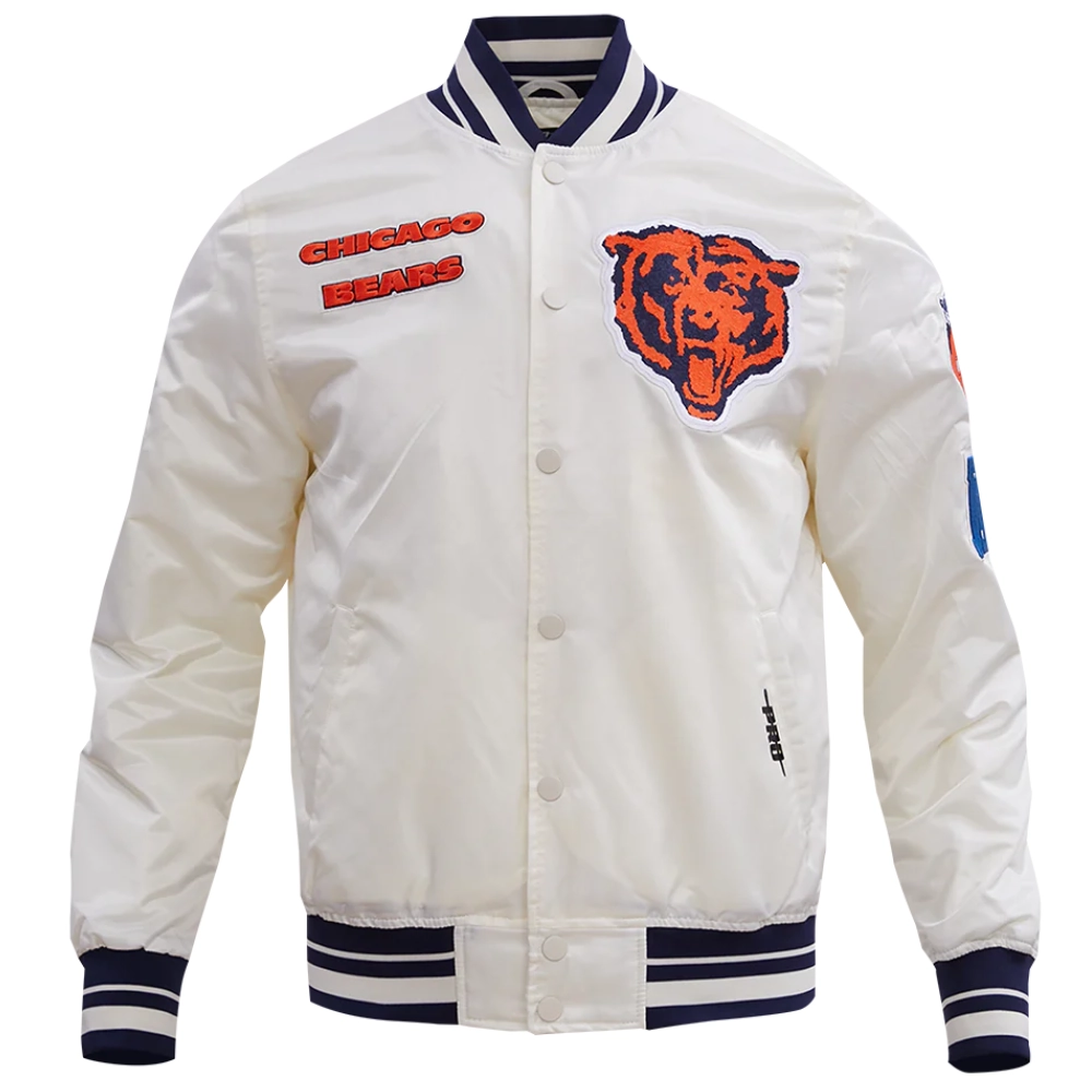Chicago Bears Retro Classic Full-Snap Satin White Varsity Jacket