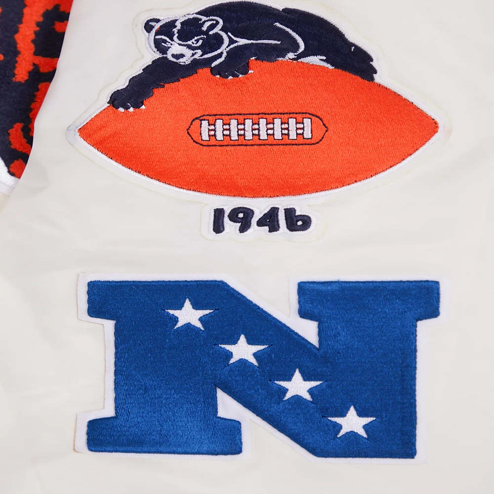 Chicago Bears Retro Classic Full-Snap Satin White Varsity Jacket - Image 8