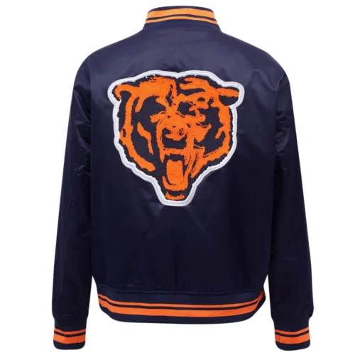 Chicago Bears Retro Classic Women's Satin Navy Varsity Jacket - Image 4