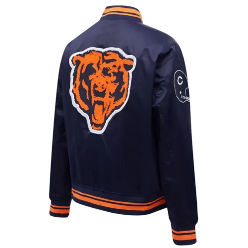 Chicago Bears Retro Classic Women's Satin Navy Varsity Jacket - Image 3