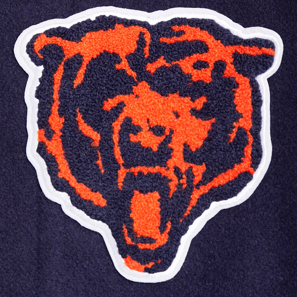 Chicago Bears Retro Classic Women's Wool & Leather Navy/White Varsity Jacket - Image 7