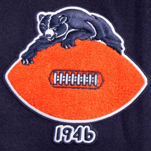 Chicago Bears Retro Classic Women's Wool & Leather Navy/White Varsity Jacket - Image 6
