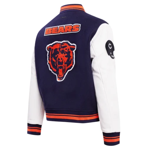 Alternative view of Chicago Bears Retro Classic Women's Wool & Leather Navy/White Varsity Jacket