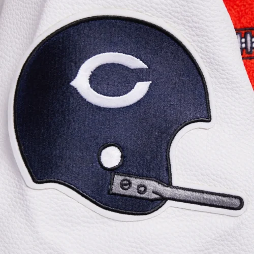 Chicago Bears Retro Classic Women's Wool & Leather Navy/White Varsity Jacket - Image 8