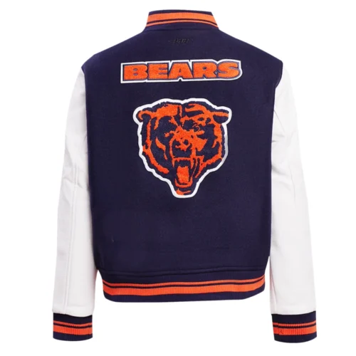 Chicago Bears Retro Classic Women's Wool & Leather Navy/White Varsity Jacket - Image 3
