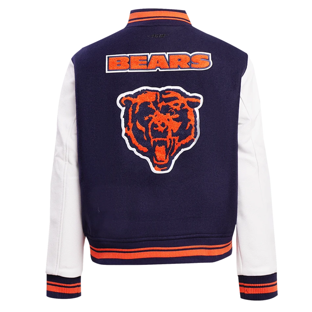 Chicago Bears Retro Classic Women's Wool & Leather Navy/White Varsity Jacket - Image 3
