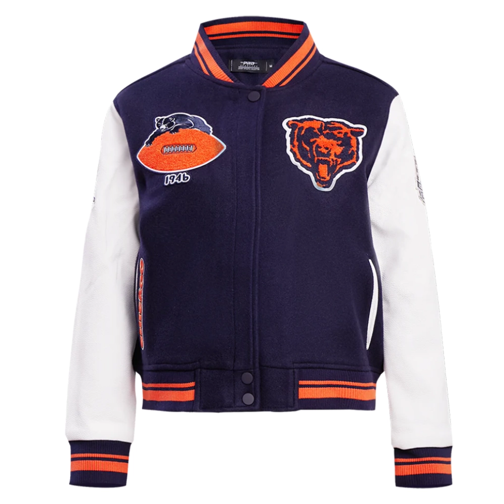Chicago Bears Retro Classic Women's Wool & Leather Navy/White Varsity Jacket