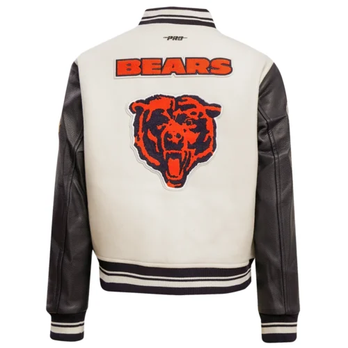 Chicago Bears Retro Classic Women's Wool & Leather White/Black Varsity Jacket - Image 4