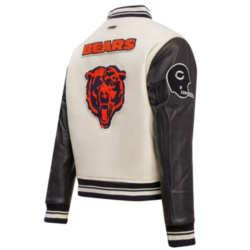Chicago Bears Retro Classic Women's Wool & Leather White/Black Varsity Jacket - Image 3